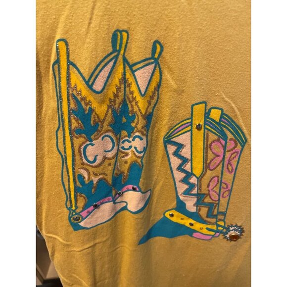 Vintage 90s UNBRANDED Yellow Cowboy Boot Graphic Oversized Tee SZ XL - Picture 4 of 7